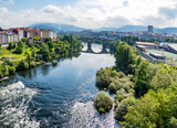 landscape of the roman bridge in orense, galicia