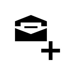Poster - A minimalist black and white illustration of an open envelope with a plus sign underneath it design