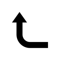 Poster - Black arrow curving upwards with a sharp turn and pointed tip on a white background in a simple graphic