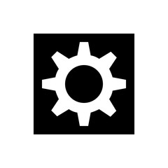 Poster - Illustration of a white gear with seven teeth on a black background in a simple graphic style image