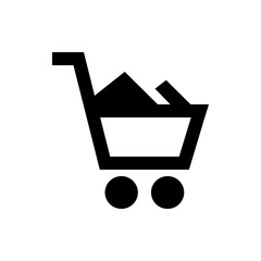 Poster - Illustration of a black shopping cart filled with items on a white background in a simple design style