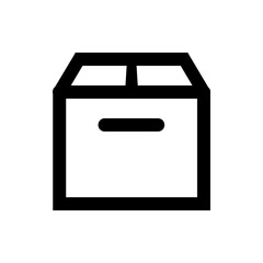 Poster - Illustration of a black and white cardboard box with a handle and flaps in a simple outline style