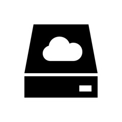 Poster - A black hard drive with a white cloud icon on top representing cloud storage and data backup system