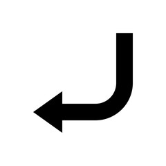 Poster - Black arrow pointing left with a right angle curve on a white background in a simple vector graphic