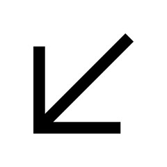 Poster - Black arrow pointing to the lower left corner formed by two perpendicular lines on a white background view