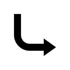 Poster - Black arrow pointing right with a vertical section turning at a right angle on a white background image