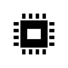 Poster - Illustration of a central processing unit chip with black square and white center and black pins around it