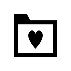 Poster - black and white illustration of a folder icon with a heart shape inside representing favorite files 
