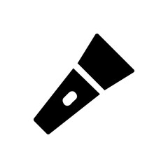 Poster - Illustration of a black flashlight with a button and a light beam shining diagonally upwards on white