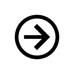 Poster - Black arrow pointing right enclosed in a black circle on a white background simple graphic illustration