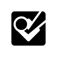 Poster - Icon depicting a white check mark with a circle on the upper left against a black rounded square background