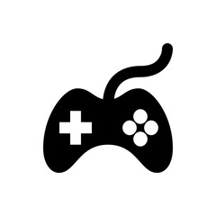 Poster - Illustration of a black game controller with a directional pad and four round buttons and a cable ending, game