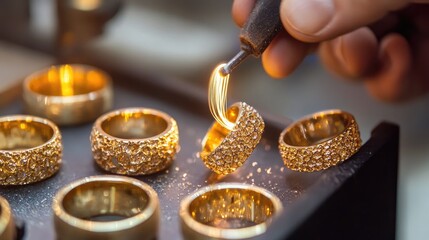 Aufkleber - sequential layout of ring-making from mold creation to final polish on an automated production line