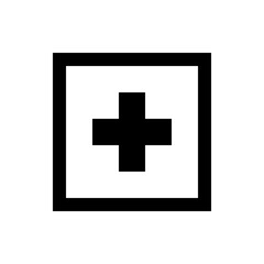 Poster - Illustration of a black plus sign centered within a white square with a thick black border around the edge