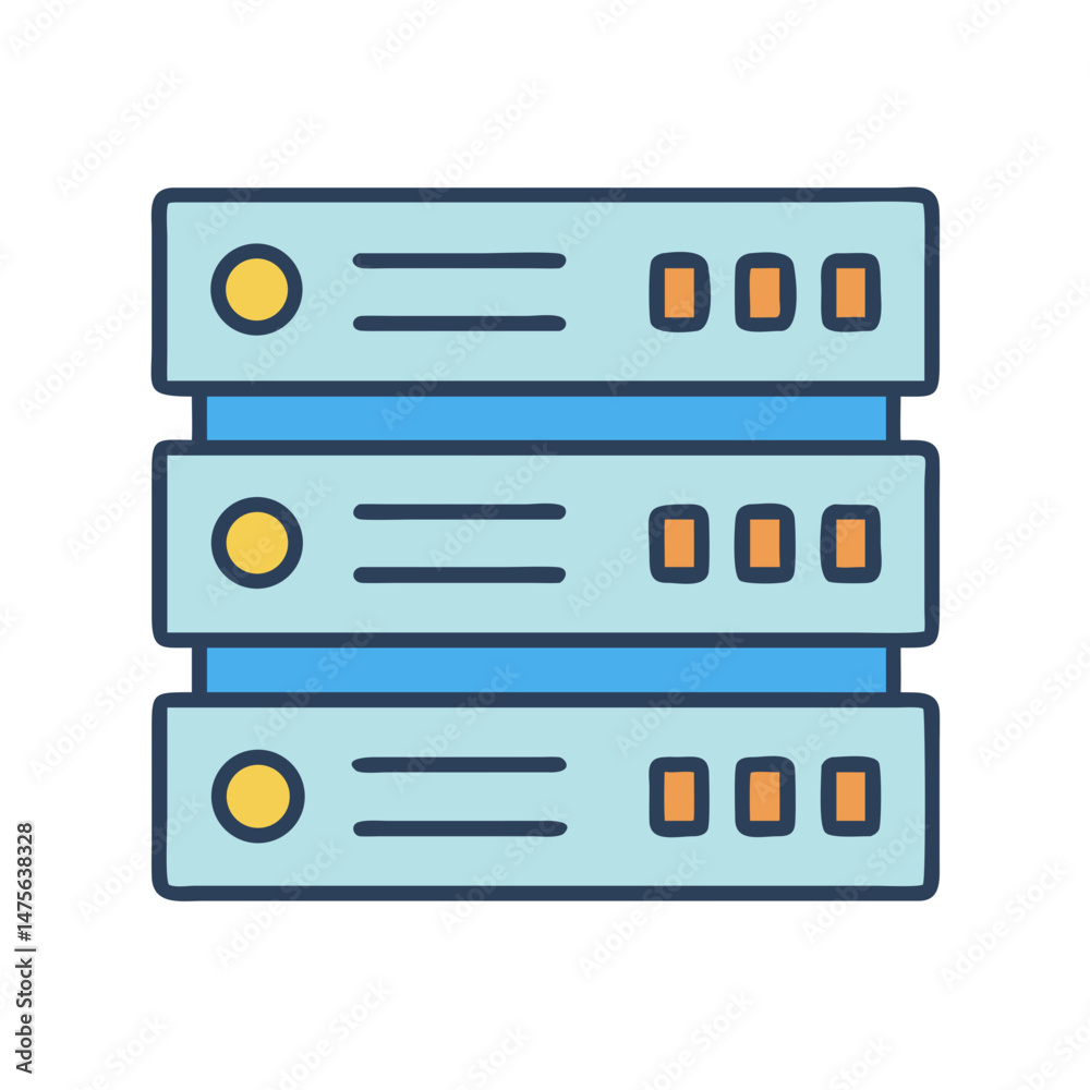 Server Icon, Data Storage, Network System, and Servers