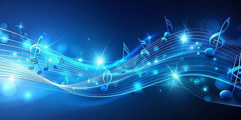 Poster - Abstract Blue Animated Music Background, Looped Motion Graphics, Panoramic Copy Space