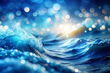 Poster - Abstract Blue Wave Background with Bokeh, Soft Focus, Ocean Texture, Digital Art