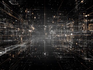 Fototapete - Abstract futuristic digital cyberspace architecture with glittering lights