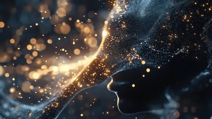 Aufkleber - Abstract digital face, particles, light
