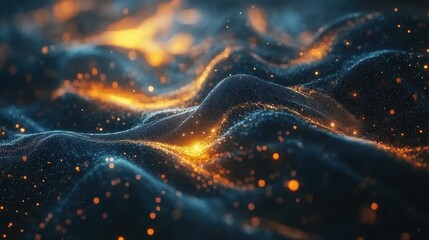 Poster - Abstract digital waves of glowing particles