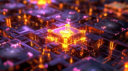Poster - Abstract glowing digital circuit