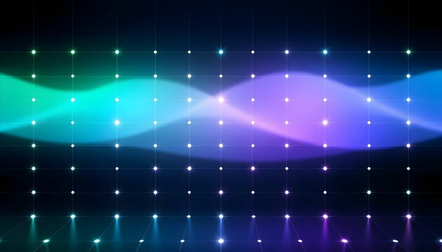 Abstract Neon Wave Background Vibrant Teal, Purple, and Blue Light Emissive Design