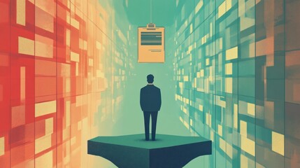 Poster - Abstract man in a corridor of data