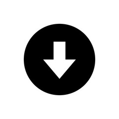Poster - White downward arrow inside a black circle indicating direction or download functionality and navigation aid