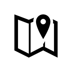 Poster - Black and white map icon with a location pin indicating a specific point on the folded paper surface
