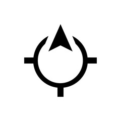 Poster - Black compass rose with an arrow pointing upward inside a circle with crosshairs, isolated on white background