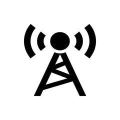 Poster - Illustration of a black communication tower with radio waves emanating from the top on white background