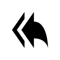 Poster - A black illustration showing two left pointing arrows one behind the other with a curved tail on the main one