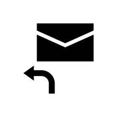 Poster - Black envelope icon with a white border and a curved arrow pointing left on a white background image