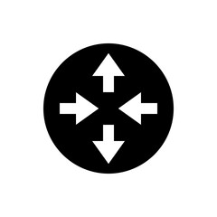 Poster - Black circle containing four white arrows pointing in different directions symmetrically outward design