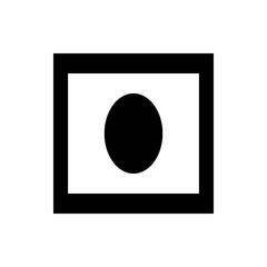 Poster - Illustration of a black circle centered on a white rectangle with black borders on the top and sides