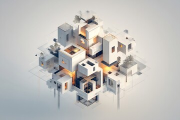 Poster - Abstract Architectural Composition with Geometric Forms and Illumination Elements