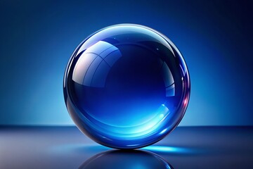 Poster - Dark Blue Glossy Bubble, Abstract Sphere, 3D Render, Studio Lighting, Reflective Surface