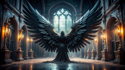 Poster - Dark Angel Wings: Abstract Black Feather Photography