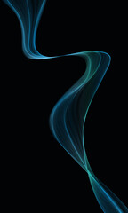 Aufkleber - Dynamic abstract blue wave lines depiction of fluid dynamics with swirling colorful wave patterns in sharp detail for poster design, brochure, business card on a black background. Website, data