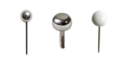 Poster - Set of decorative metallic and white spherical fasteners. isolated on transparent background