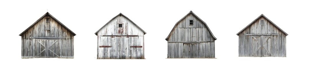Poster - Set of weathered wooden barns in a row. isolated on transparent background