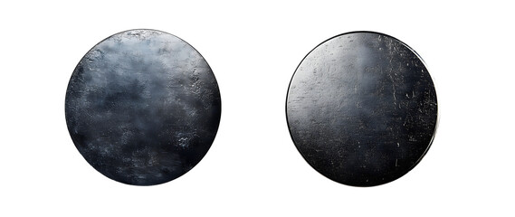 Poster - Two circular, dark gray celestial bodies. isolated on transparent background
