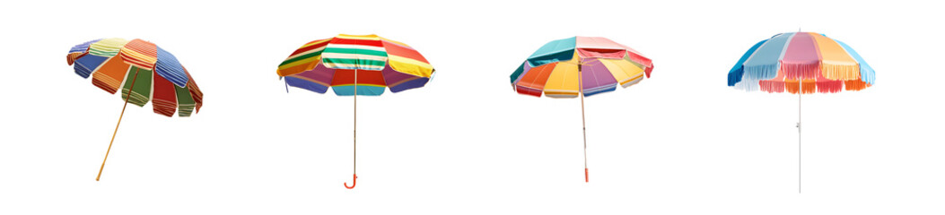 Fototapete - Set of Colorful umbrellas arranged in a row isolated on transparent background