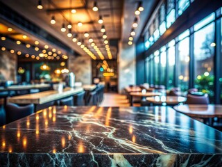 Poster - Elegant Restaurant Interior: Black & White Marble Tabletop Double Exposure Stock Photo