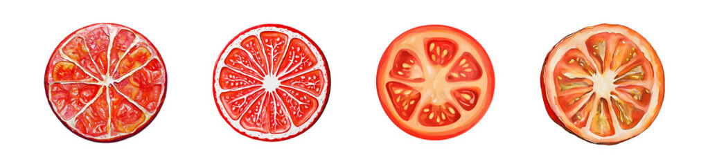 Poster - Set of grapefruit and tomato slices. isolated on transparent background