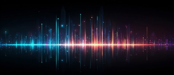 Poster - Abstract data visualization with luminous vertical lines and reflections
