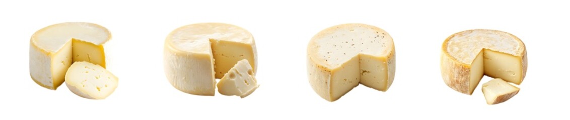 Poster - Set of Sliced round cheese portions displayed on a surface. isolated on transparent background