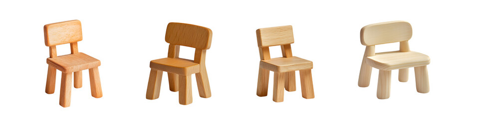 Poster - Set of simple wooden chairs in a row. isolated on transparent background