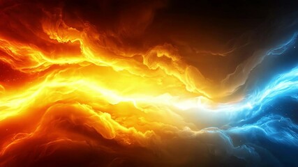 Poster - Fire and Ice Fusion: A captivating abstract depiction of the elemental forces of fire and ice intertwining, creating a mesmerizing visual spectacle.