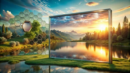 Poster - Glass Texture Landscape: Light Banners & Shiny Frames on Glossy Surfaces - Stock Photo